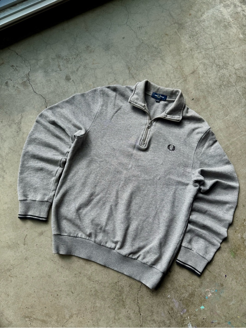 Fred Perry Light Gray Quarter-Zip Sweatshirt Made in Portugal